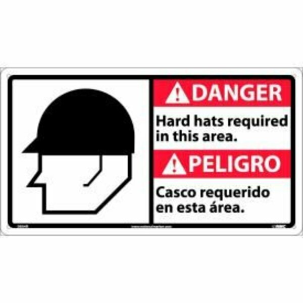 National Marker Co Bilingual Plastic Sign - Danger Hard Hats Required In This Area DBA4R